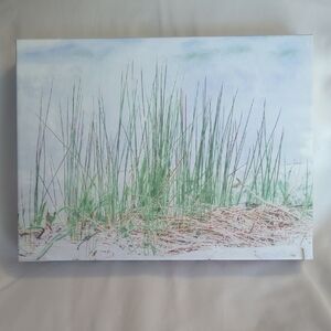 Canvas Wall art 9" x 12" Coastal Sea Grass Beach Scene